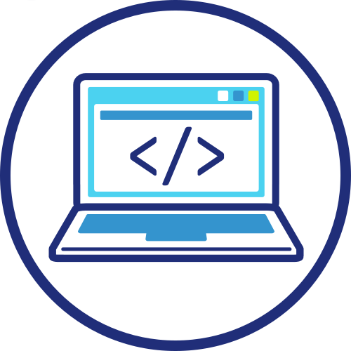 Icona di un computer portatile con simbolo di codice HTML